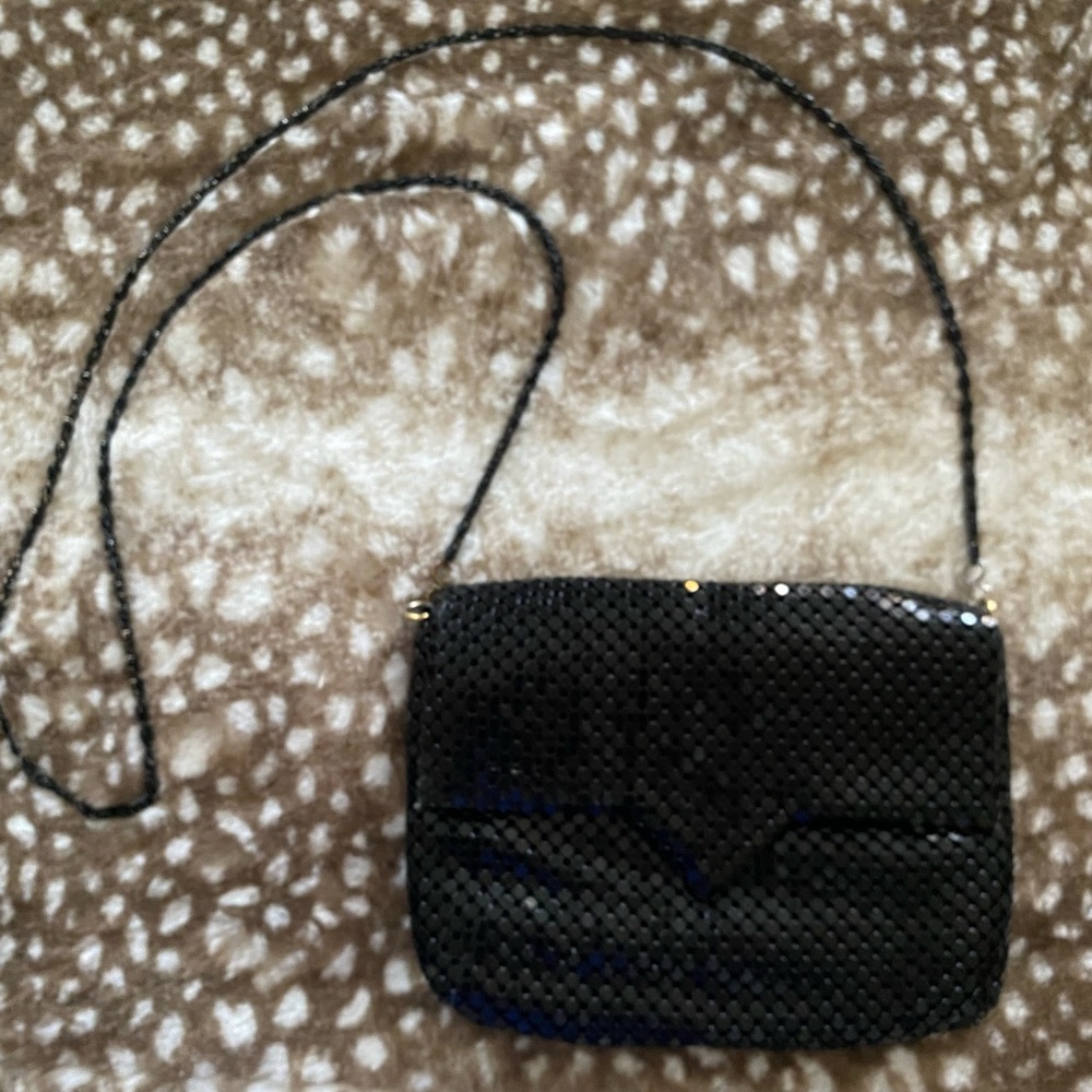 Black metal chain evening bag